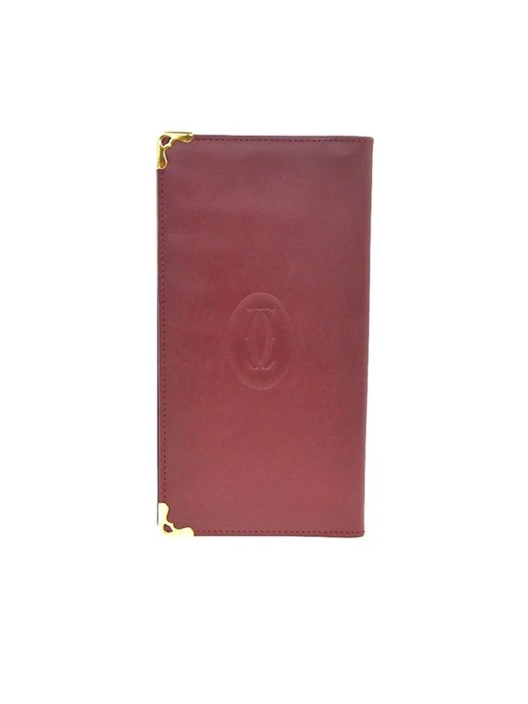 Must De Cartier 2c Logo Bifold Long Wallet Purse Leather Red Ghw 01kd061